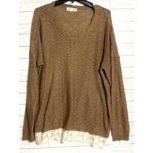 PINK ROSE Pullover TEXTURED KNIT ROUND NECK white Lace SWEATER TUNIC‎ TOP 2X